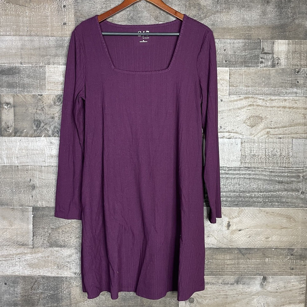 Maurice's 24/7 Ribbed Women's M Long Sleeve Dress Purple Stretch‎ Modest Pockets